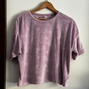 Juicy Couture Velour Top | Lavender Logo Embossed Sleep Tee | Size L